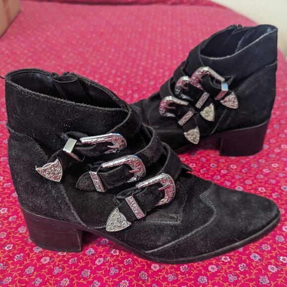 Western Goth Suede ASOS Ryder Regina Buckle Ankle Boots Punk Y2K Size 9 - Picture 3 of 11